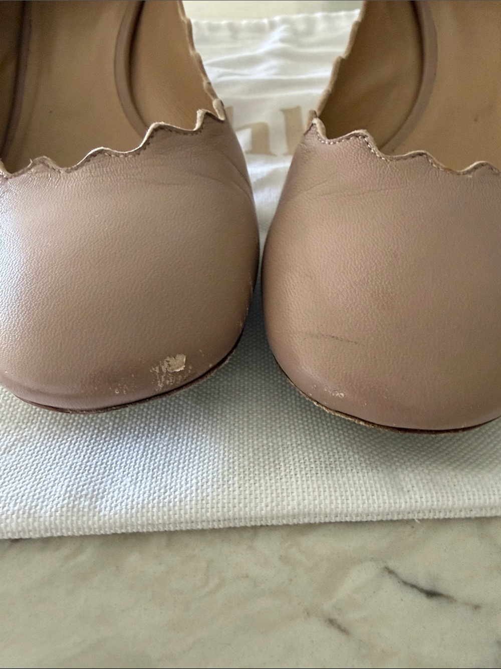 Chloe Lauren Scalloped Nude Leather Block Heel Pump - Picture 6 of 10